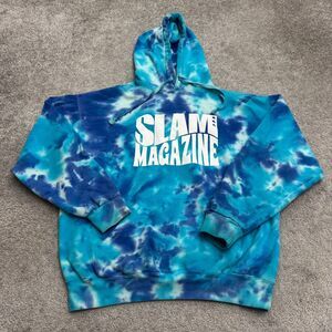 Slam Magazine Pullover Hoodie Men Large Blue Green Tie-Dye Big Graphic Casual